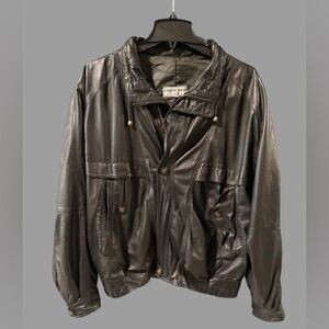 Vintage Italian Vera Pelle Leather Jacket Black Oversized Bomber Liviana Palli